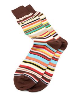 Mens Classic Multi Stripe Socks, Brown   Paul Smith