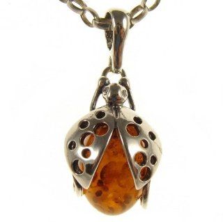 BALTIC AMBER AND STERLING SILVER 925 DESIGNER COGNAC LADYBIRD PENDANT JEWELLERY JEWELRY (NO CHAIN) P126: Jewelry