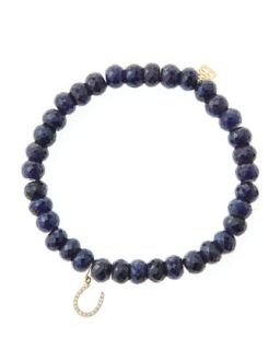 6mm Faceted Sapphire Beaded Bracelet with 14k Yellow Gold/Micropave Diamond