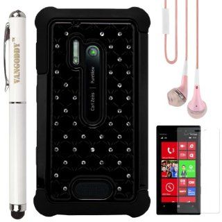 Black Embeded Studded Diamond Faceplate with Silicone Skin Cover for Nokia Lumia 928 Windows Phone 8 + VG Executive Laser Pointer Stylus Pen + Pink VG Stereo Headphones w/ Mic: Cell Phones & Accessories