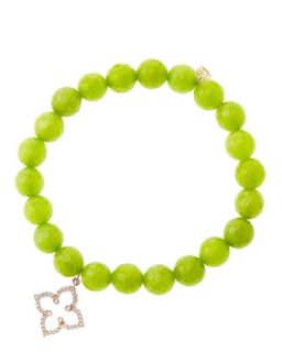 8mm Faceted Lime Jade Beaded Bracelet with 14k Rose Gold/Diamond Moroccan