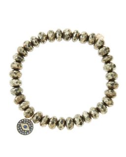 8mm Faceted Champagne Pyrite Beaded Bracelet with 14k Gold/Rhodium Diamond