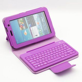 SUPERNIGHT Portfolio Leather Case with Wireless Bluetooth 3.0 Silicone Keyboard Stand for Samsung Galaxy Tab 2.0 7" 7.0 inch GT P3100 P3110 P3113 P3108 P6200 P6210 Purper: Computers & Accessories