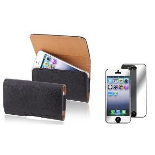 Black / Brown Version 1 Horizontal Leather Case with FREE Mirror Screen Cover Compatible With Apple? iPhone? 5: Cell Phones & Accessories