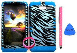 Bumper Case for Motorola Droid Razr M (XT907, 4G LTE, Verizon) Protector Case Black & Blue Zebra Snap on + Blue Silicone Hybrid Cover (Stylus Pen, Pry Tool & Wireless Fones' Wristband included): Cell Phones & Accessories