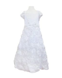 White Rose Patterned Communion Dress Tied Waist: Clothing