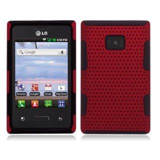For LG Optimus Logic L35g (Straight Talk) Grip Hybrid 2 in 1, Black+Red: Cell Phones & Accessories
