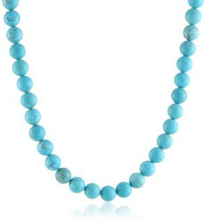 Sterling Silver and Turquoise 12mm Bead Necklace, 22" + 2": Strand Necklaces: Jewelry