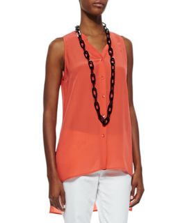 Button Front Sleeveless Silk Top, Red Lory   Eileen Fisher