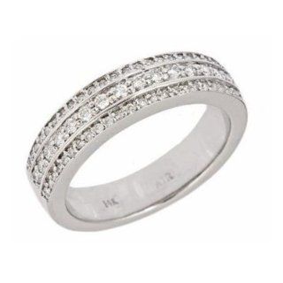 3 row Diamond Wedding Anniversary Band Ring 14k White Gold (1/2cttw): Jewelry