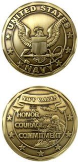 United States Military US Armed Forces Navy Naval Values "Honor, Courage, Commitment"   Good Luck Double Sided Collectible Challenge Pewter Coin: Everything Else