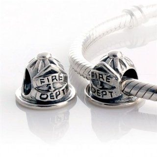 925 solid sterling silver fireman hat fire department charm bead compatible with Pandora, Chamilia, Troll, Biagi bracelets jewelry jewellery: Jewelry