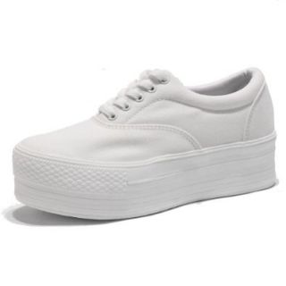 Women's White Platform Canvas Low Cut Sneakers Shoes Ladies Trainers: Fashion Sneakers: Shoes