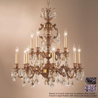 Classic Lighting 12 Light Chateau Aged Pewter Crystal Accent Chandelier