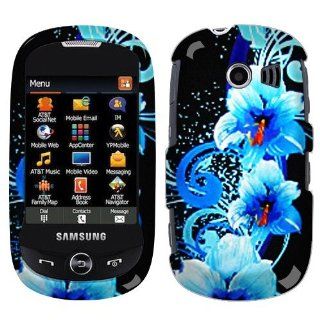 Blue Flowers 2D Silver Faceplate Hard Plastic Protector Snap On Cover Case For Samsung Flight II SGH A927 Cell Phones & Accessories