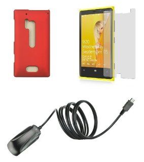 Nokia Lumia 928   Premium Accessory Kit   Red Hard Shell Case + ATOM LED Keychain Light + Screen Protector + Micro USB Wall Charger: Cell Phones & Accessories
