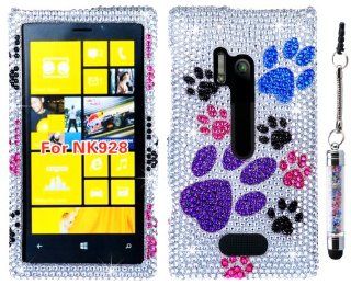 The Friendly Swede Rhinestone Bling Case for Nokia Lumia 928 + Crystal Stylus + Screen Protector + Tool in Retail Packaging (Silver and Dog Paw): Cell Phones & Accessories
