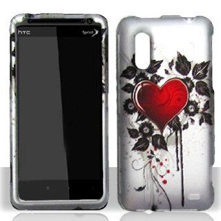 HTC Kingdom Silver with Red Love Heart Black Leaves Vines Design Rubber Feel Snap On Hard Protective Cover Case Cell Phone (Free by ellie e. Wristband) Cell Phones & Accessories