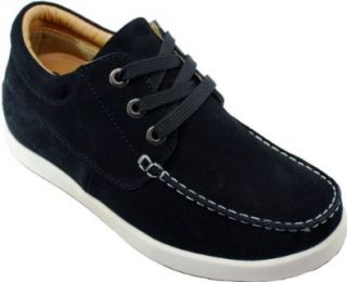 CALDEN   K812989   2.6 Inches Taller   Height Increasing Shoes for Men (Black Leather Moc Toe Casual Boat Style Shoes): Shoes