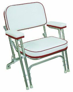 Wise Folding Deck Chair with Aluminum Frame, White/Red : Boat Seating : Sports & Outdoors
