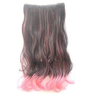 ECOSCO Ombre Dip dye Mix Color One Piece Gorgeous Long Curly Wave Clip in Hair Extension (Black+Pink) : Long Black Wigs : Beauty