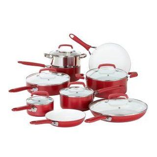 WearEver C943SF63 Pure Living Nonstick Scratch Resistant Durable Ceramic Coating Healthy PTFE PFOA Cadmium Free Dishwasher Safe Oven Safe Cookware Set, 15 Piece, Red: Kitchen & Dining