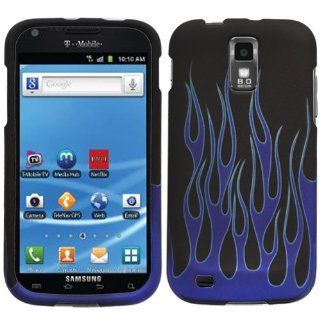Black Blue Flame Rubberized Coating Hard Case Cover for Samsung Galaxy S2 SII T989/T Mobile + Screen Protector Film + Black Jaw Stand: Cell Phones & Accessories