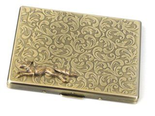 Steampunk Metal Fox Cigarette Case Slim Wallet Large Card Case antique gold Jewelry