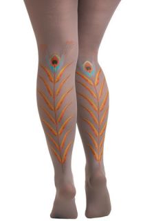 Grey Peacock Feather Tights   Plus Size  Mod Retro Vintage Tights