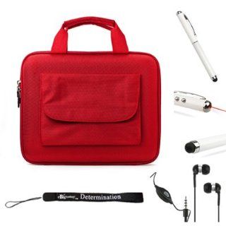 RED Hard Shell Nylon Cube Carrying Case For ACER Iconia A200, A500, A501,A510 Tab Tablet + BLACK HD Handsfree Earbuds + Stylus: Computers & Accessories