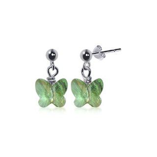 Sterling Silver Butterfly Green Crystal Earrings Made with Swarovski Elements: Drop Earrings: Jewelry