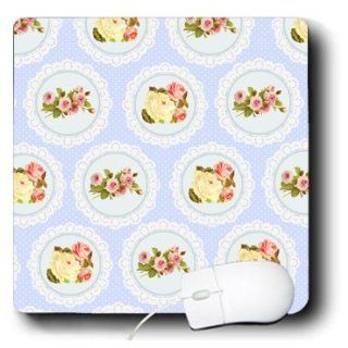 mp_151422_1 InspirationzStore Vintage Art   Shabby Chic Flower pattern   pink and white roses in lace graphic circles on girly vintage baby blue   Mouse Pads : Office Products