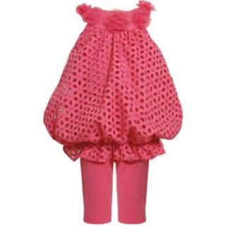 Size 2T BNJ 9723R 2 Piece FUCHSIA PINK EMBROIDERED FLORAL EYELET BUBBLE Special Occasion Flower Girl Easter Party Dress/Legging Set,R29723 Bonnie Jean TODDLERS: Clothing