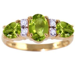 14K Yellow Gold Oval and Pear Gemstone Ring With Diamonds Peridot, size6.5: diViene: Jewelry