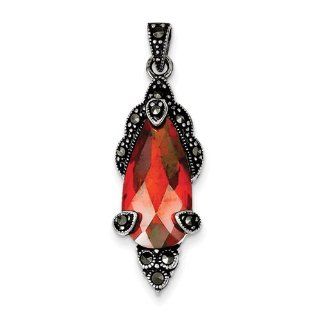 Sterling Silver Marcasite & Red Cz Pendant, Best Quality Free Gift Box Satisfaction Guaranteed Jewelry