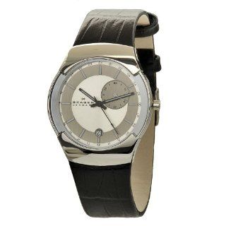 Skagen Men's 983XLSLBC Black Label Stainless Steel, Black Leather Band, Gmt Dual Times Zone Watch at  Men's Watch store.