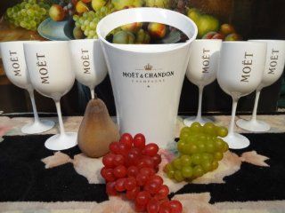 Moet & Chandon Ice Imperial Dom Perignon Champagne White Acrylic Cooler Ice Bucket & 6 Glasses Goblets Flutes: Grocery & Gourmet Food