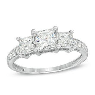 Princess Cut Lab Created White Sapphire Three Stone Ring in Sterling