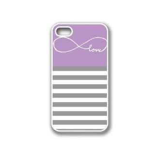 Infinity Love Violet & Grey Stripes White iPhone 4 Case   For iPhone 4 4S 4G   Designer TPU Case Verizon AT&T Sprint: Cell Phones & Accessories