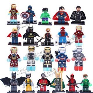 21 of Lego bricks Minifigures Avengers Iron Man superhero Batman Robin Hood Heroes Alliance 11: Toys & Games