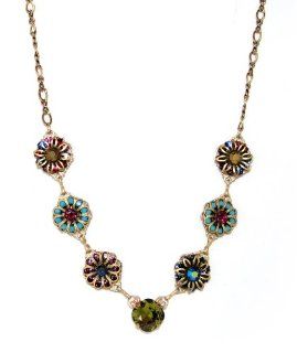 Clara Beau Gold Plated Filigree Art Deco Daisy Flowers and Khaki Green Colored Swarovski Crystal Necklace: Clara Beau: Jewelry