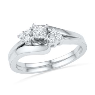 CT. T.W. Diamond Three Stone Slant Bridal Set in 10K White Gold