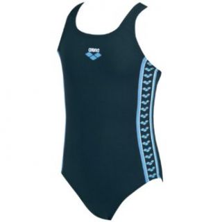 Arena Girls' Malison Jr Polyester Swim Pro Back Swimsuit, Black/Eolian Blue/White, 10Y : Athletic One Piece Swimsuits : Clothing