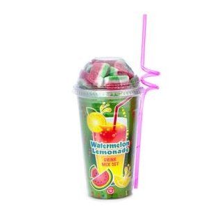 Drink Cup watermelon Lemonade Mix with 4 Ounce watermelon Gummy on Top : Party Candy Mix : Grocery & Gourmet Food