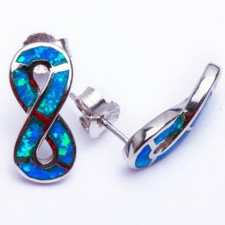 Lab Created Blue Opal Infinity Set .925 Sterling Silver Earring Set Jewelry