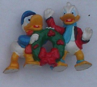 Uncle Scrooge & Donald Duck Christmas PVC Figure Holding A Christmas Wreath 3"x2"  Holiday Figurines  