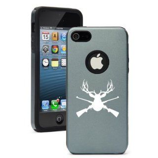 Apple iPhone 5 5S Silver Gray 5D3419 Aluminum & Silicone Case Cover Deer Hunter Head Rifle: Cell Phones & Accessories