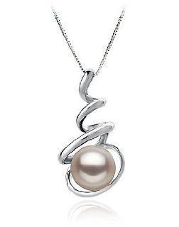 PearlsOnly Eldova White 8.5 9.0mm AAA Japanese Akoya 14K white gold Cultured Pearl Pendant: Pendant Necklaces: Jewelry