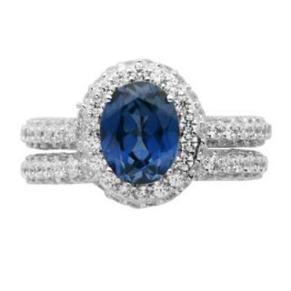 Oval Lab Created Blue and White Sapphire Fashion Ring Set in Sterling