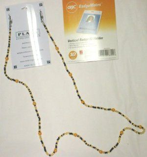 Very Fine Yellow and Onyx Black Beads Eye Glass or Vertical Badge Holder Medium Chain Necklace: Jewelry